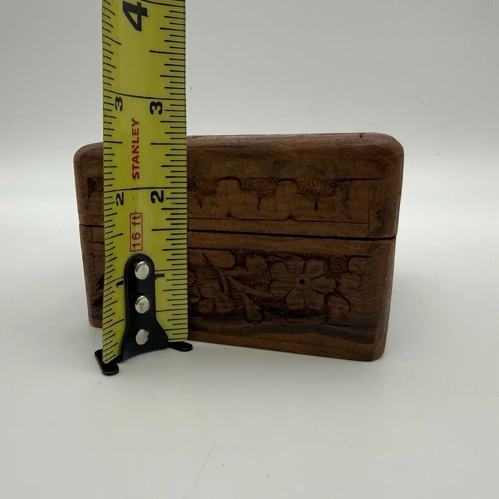 Vintage Wooden Trinket Box Jewelry Hinge Made in India Small Decor 4x4x2.5in